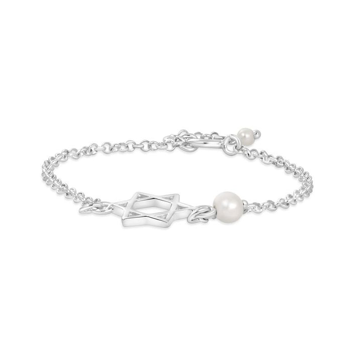 David Star Pearls Beads Silver Bracelets