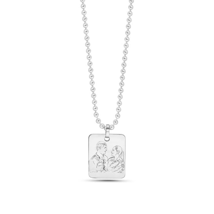 Thin Disk Necklace with Rectangular Pendant and Israel Engraving