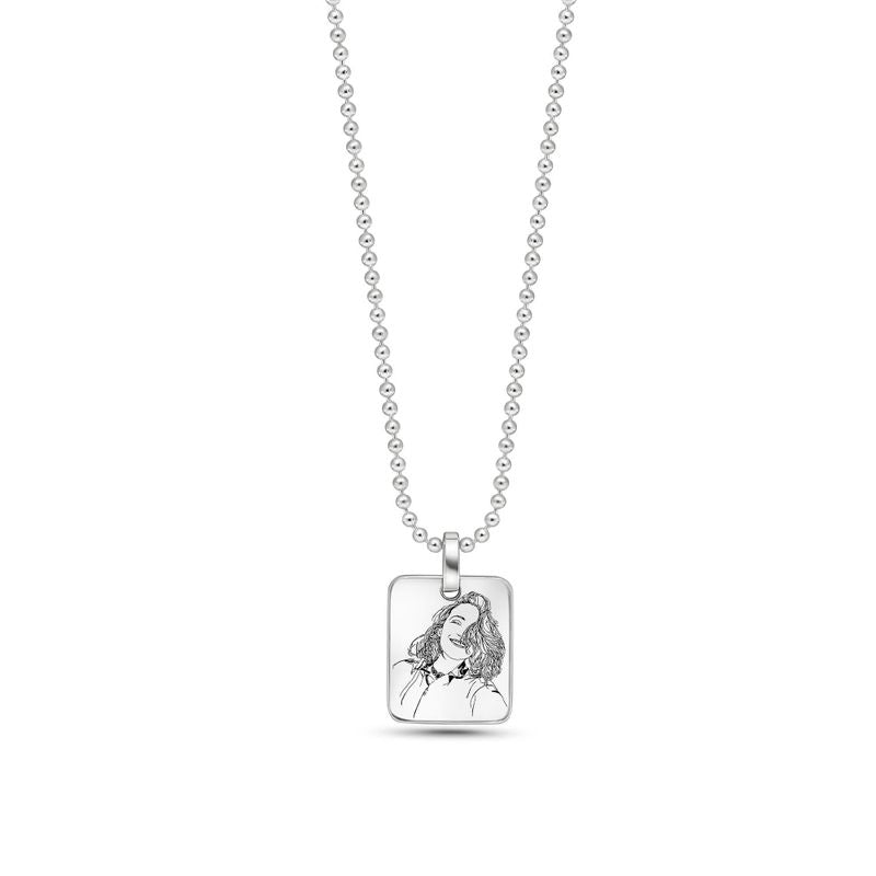 Thin Disk Necklace with Rectangular Pendant and Israel Engraving