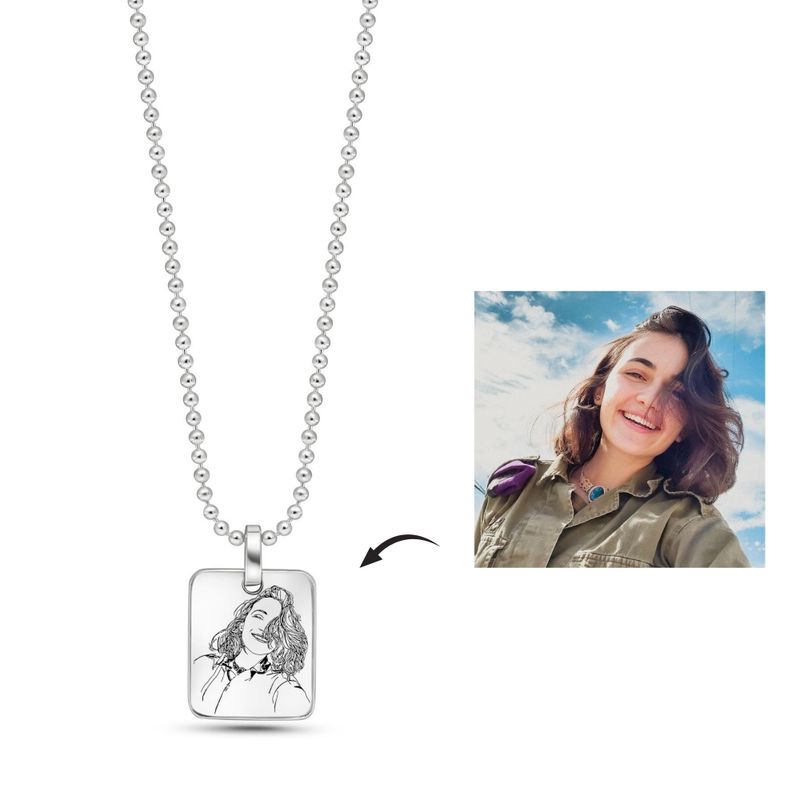 Thin Disk Necklace with Rectangular Pendant and Israel Engraving