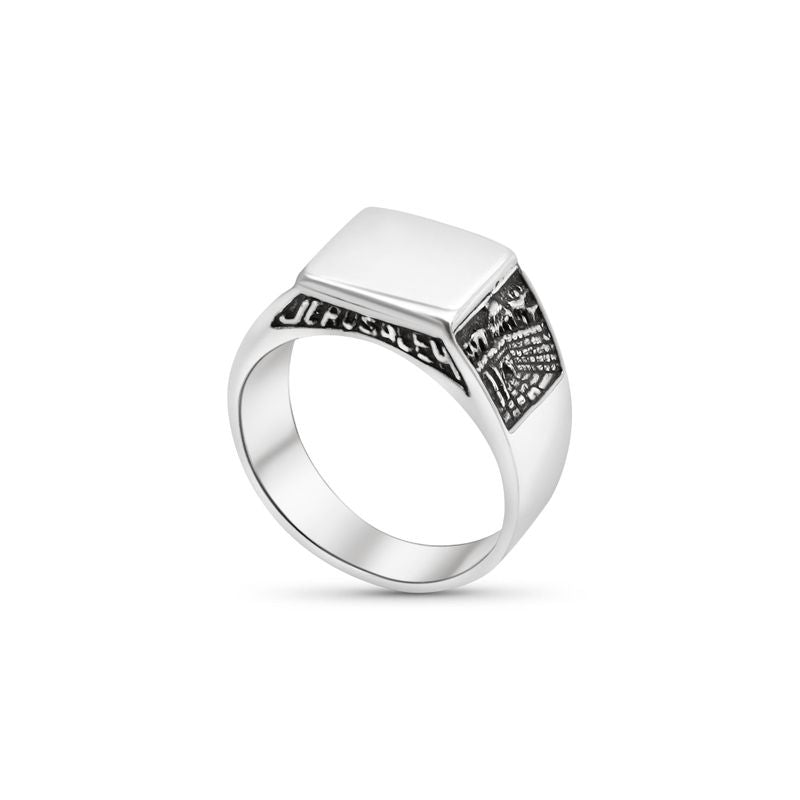 Silver Ring with Side Engravings and Square Engraving Area