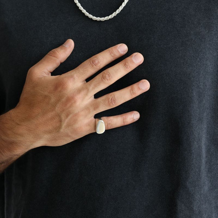 Silver Ring with Holes and Oval Shape Engraving Area