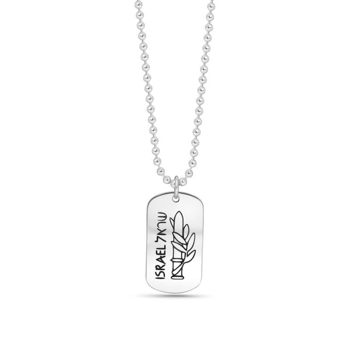 Silver Necklace with Israel Dog Tag Pendant and Sword Shape