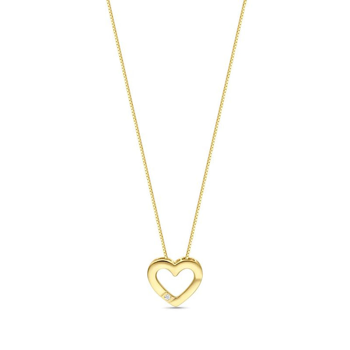 Gold Heart Pendant with 1.5mm Round Facet White Zirconia