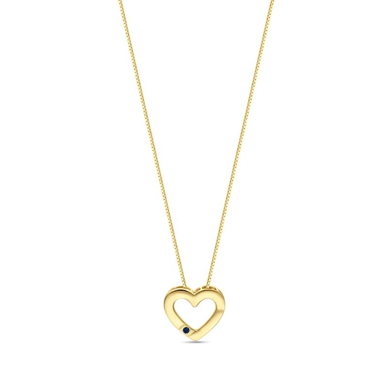 Gold Heart Pendant with 1.5mm Round Facet Sapphire