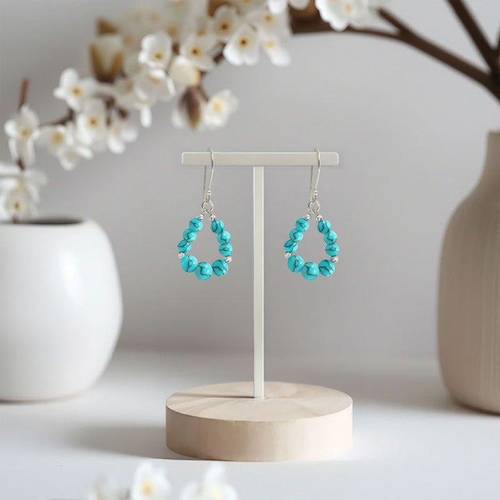 Silver Drop Earrings with Turquoise Teardrop Beads