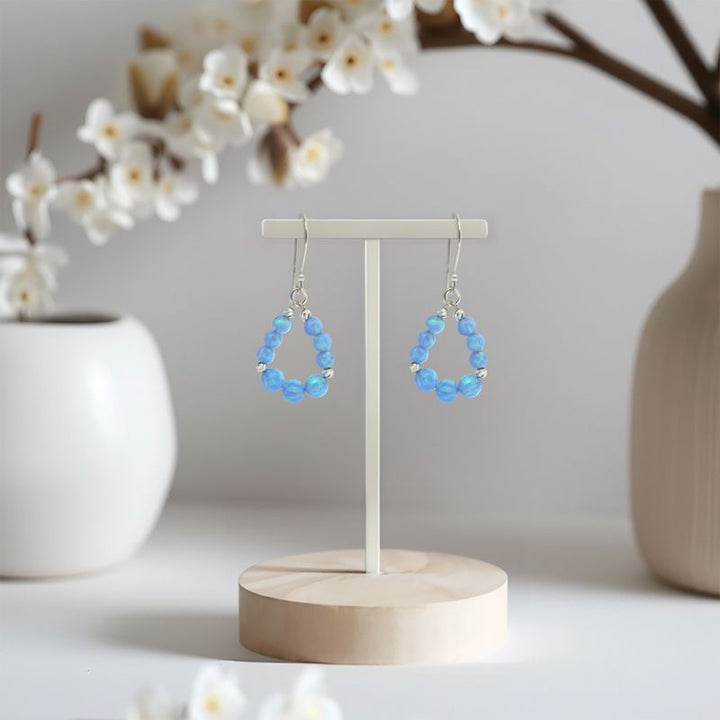 Silver Drop Earrings with Blue Opal Teardrop Beads