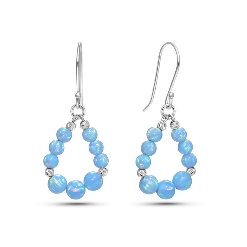 Silver Drop Earrings with Blue Opal Teardrop Beads