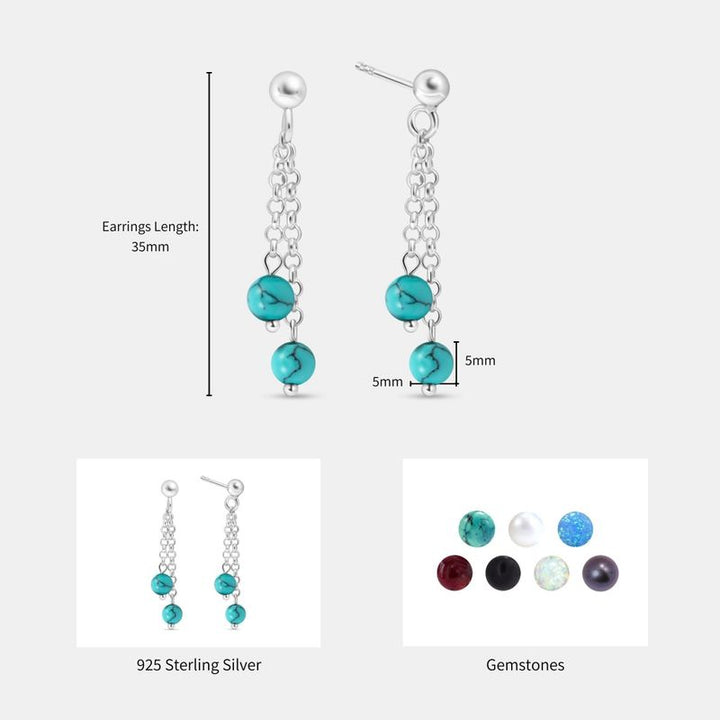 Silver Stud Earrings with Hanging Turquoise Beads