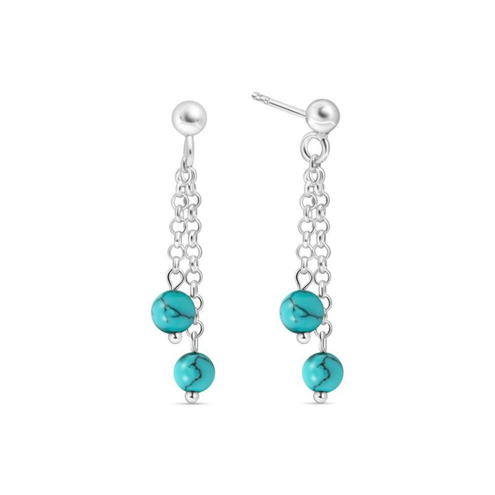 Silver Stud Earrings with Hanging Turquoise Beads