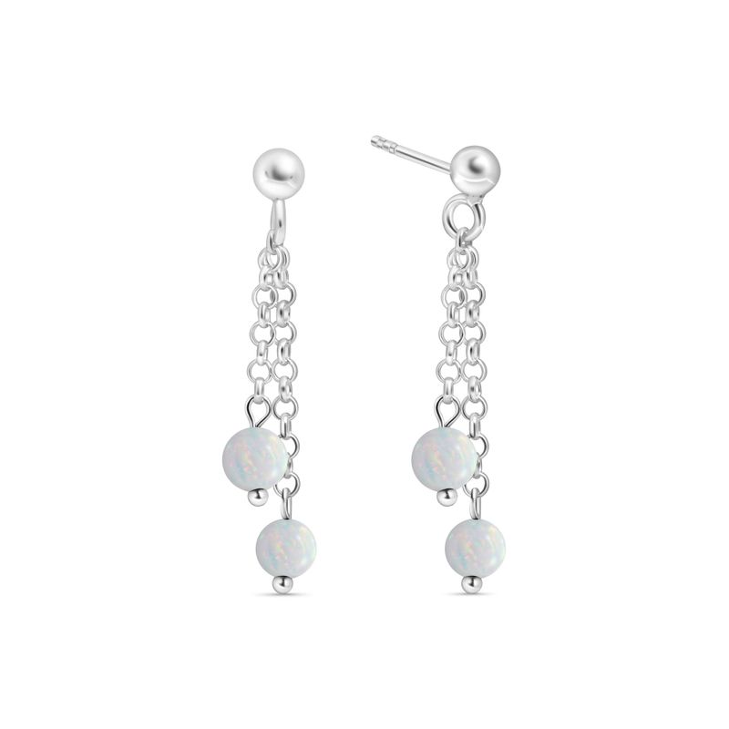 Silver Stud Earrings with Hanging White Opal Beads