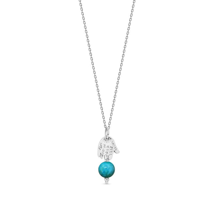 Silver Necklace with Hamsa and Turquoise Bead