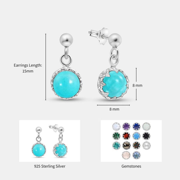 Silver Dangling Earrings with 8mm Turquoise from a Sphere Hanger