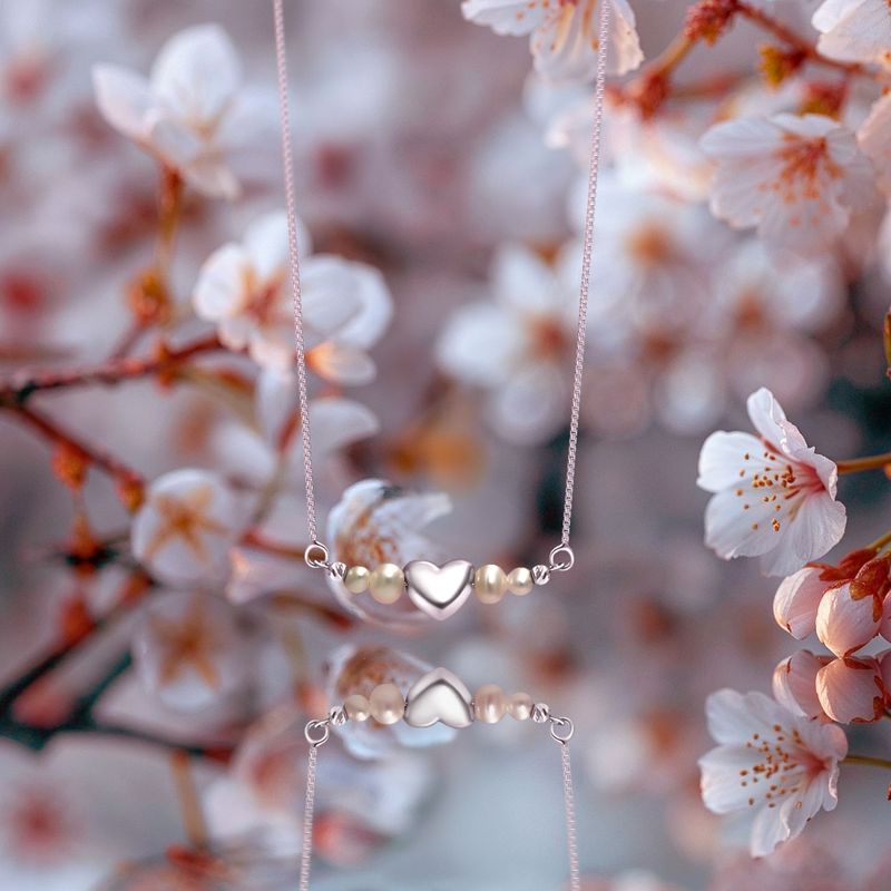 Heart Pendant with White Pearl Beads on a Box Chain