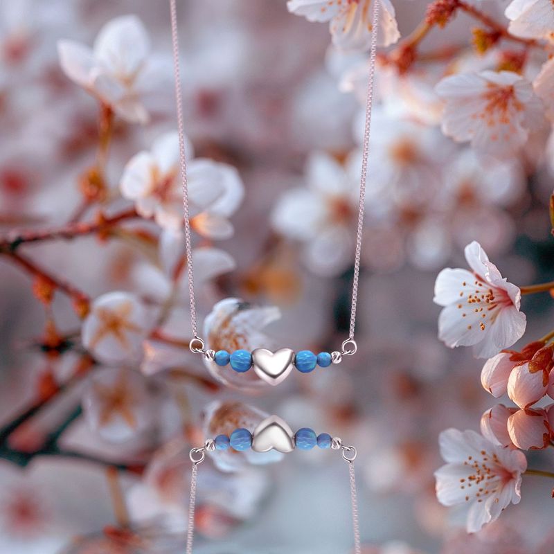 Heart Pendant with Blue Opal Beads on a Box Chain