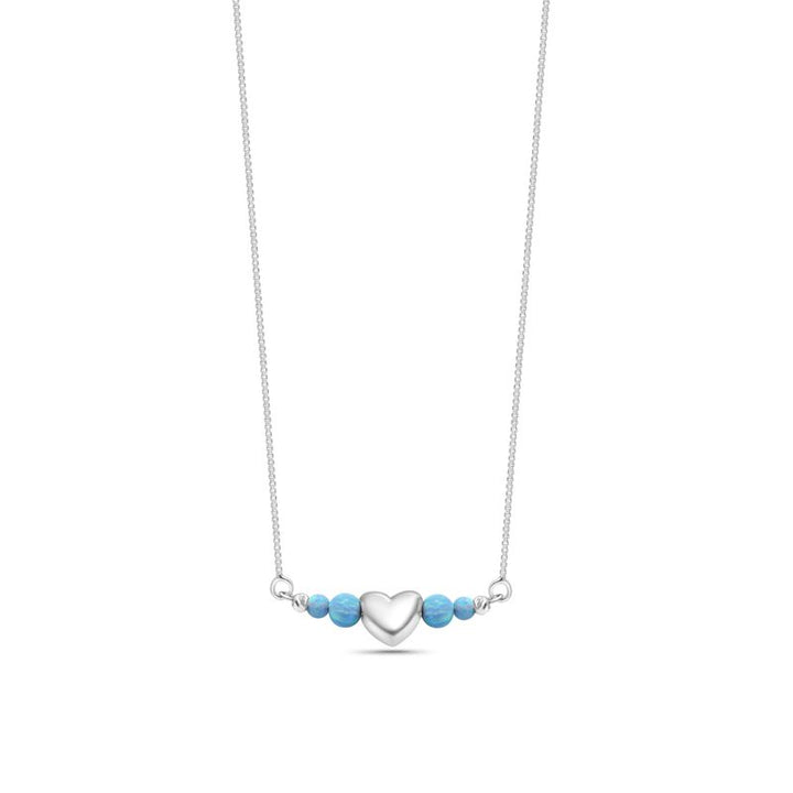 Heart Pendant with Blue Opal Beads on a Box Chain