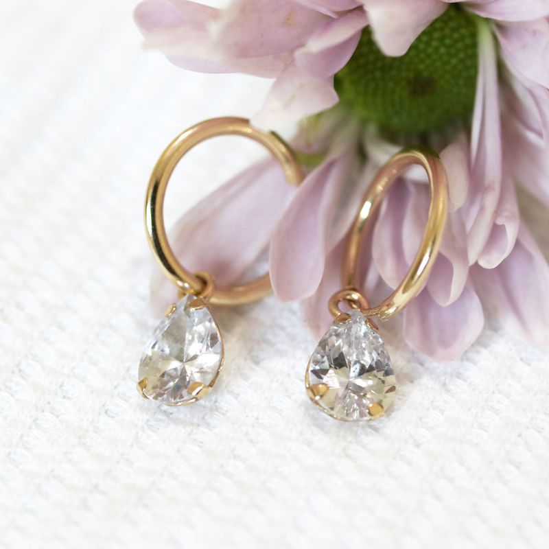 14k Gold Hoop Earrings with Teardrop Zirconia