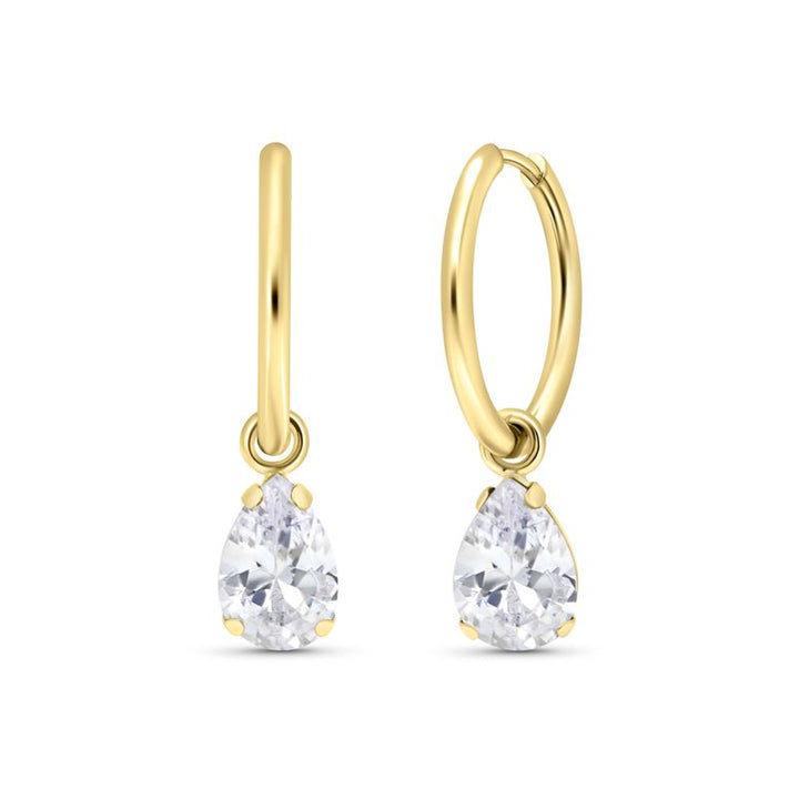 14k Gold Hoop Earrings with Teardrop Zirconia