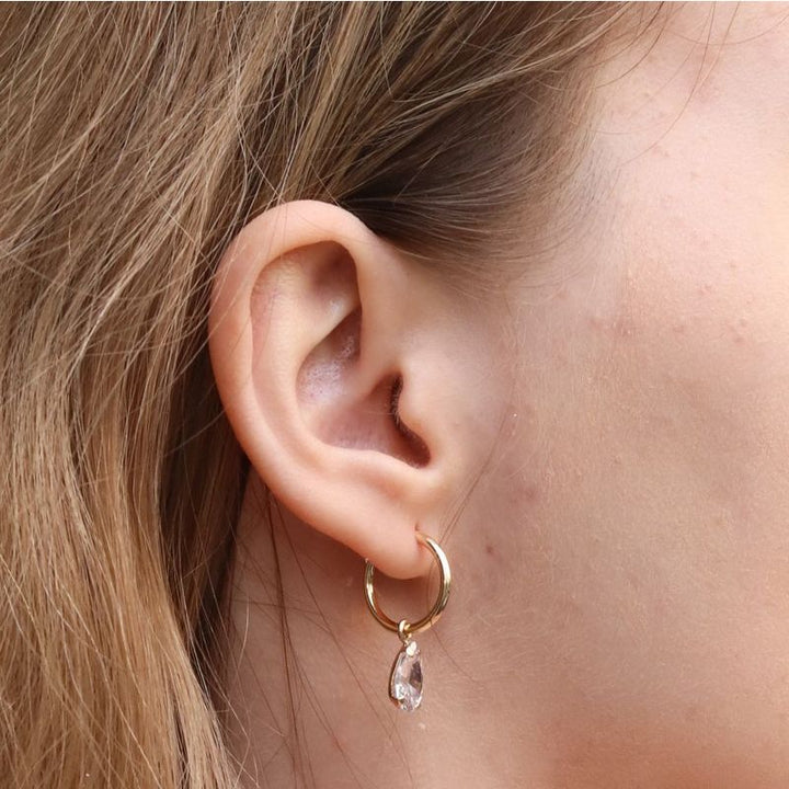 14k Gold Hoop Earrings with Teardrop Zirconia