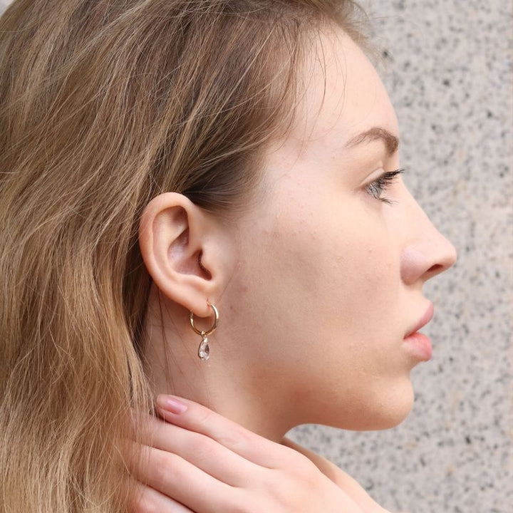 14k Gold Hoop Earrings with Teardrop Zirconia