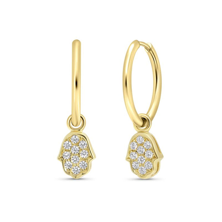 14K Yellow Gold Hoop Earrings with Hamsa Charm