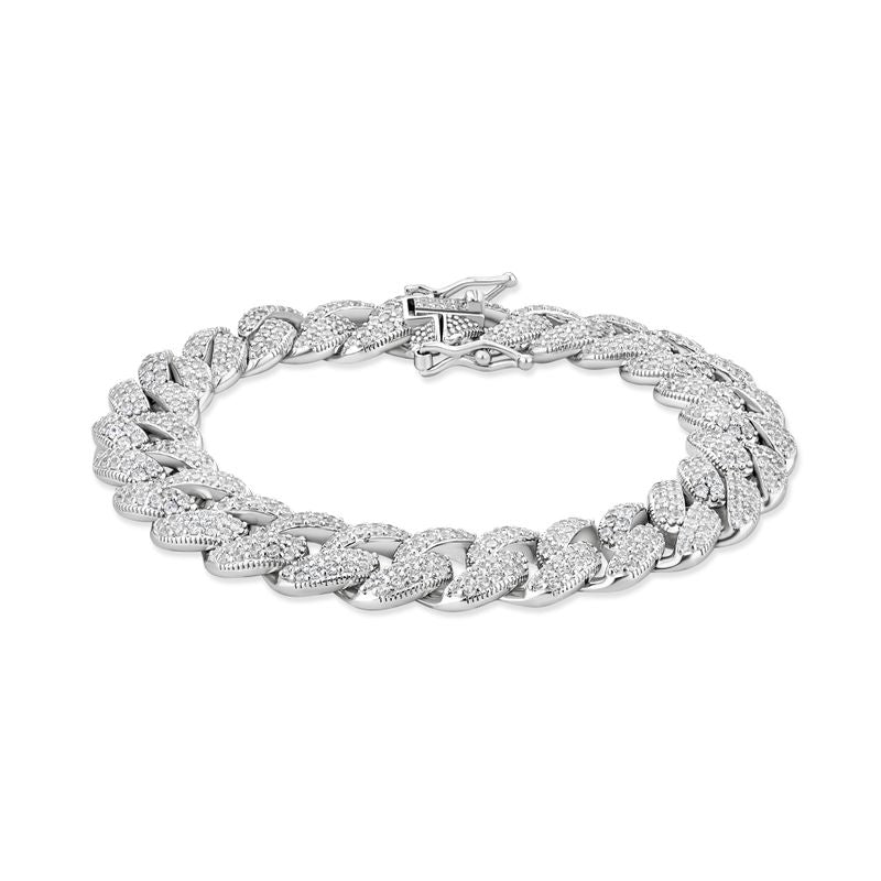 925 Sterling Silver Thick Links Bracelet with Zirconia