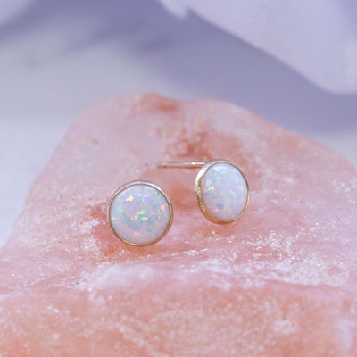 Round Opal Stud Earrings Silver  Australian Opal Jewelry