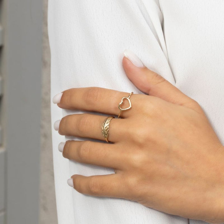 14k Solid Yellow Gold Feather Ring