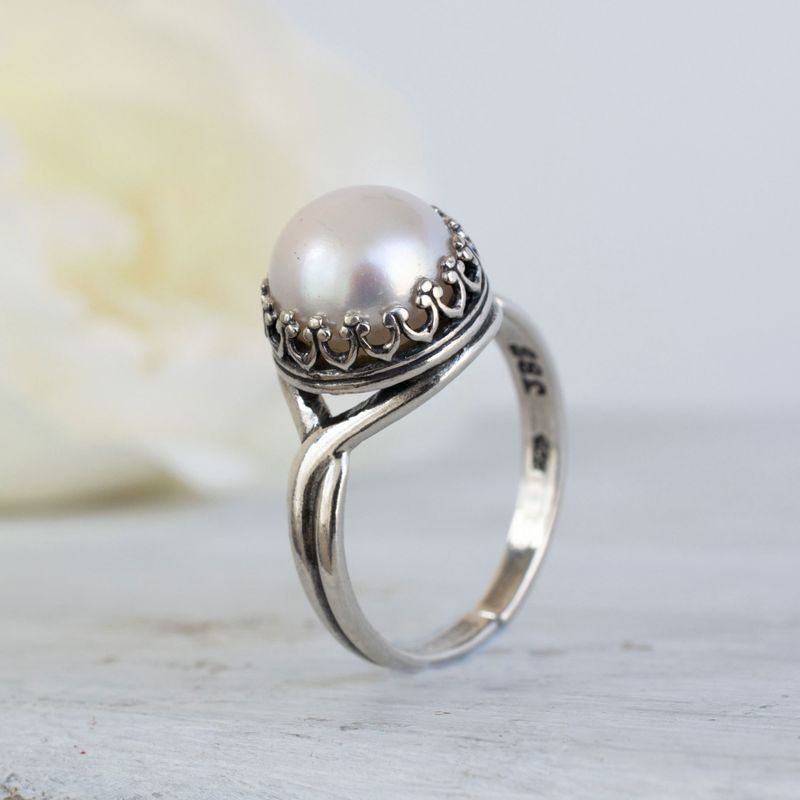 11mm Natural South Sea White Pearl & White Diamond 18K Solid Yellow Gold White  Pearl Ring, Seawater Pearl, Gift Idea, Carved Ring - Etsy
